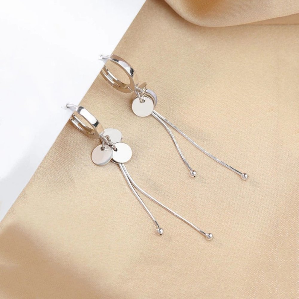 *NEW 925 Sterling Silver Coin Tassel Hoop Earrings - Picture 4 of 9